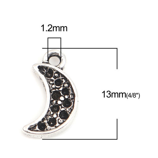 Immagine di Lega di Zinco Galassia Charms Luna Argento Antico (può tenere ss3 Strass Appuntito Indietro) 13mm x 7mm , 20 Pz