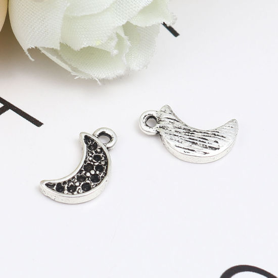 Immagine di Lega di Zinco Galassia Charms Luna Argento Antico (può tenere ss3 Strass Appuntito Indietro) 13mm x 7mm , 20 Pz