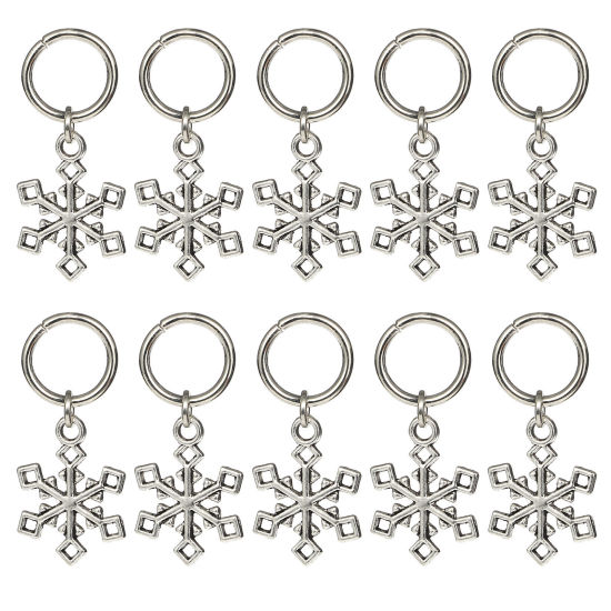 Picture of Zinc Based Alloy Knitting Stitch Markers Antique Silver Color Snowflake 33mm x 15mm, 10 PCs
