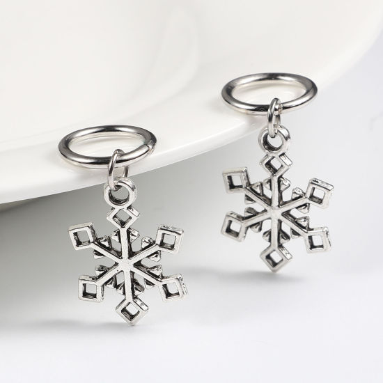 Picture of Zinc Based Alloy Knitting Stitch Markers Antique Silver Color Snowflake 33mm x 15mm, 10 PCs