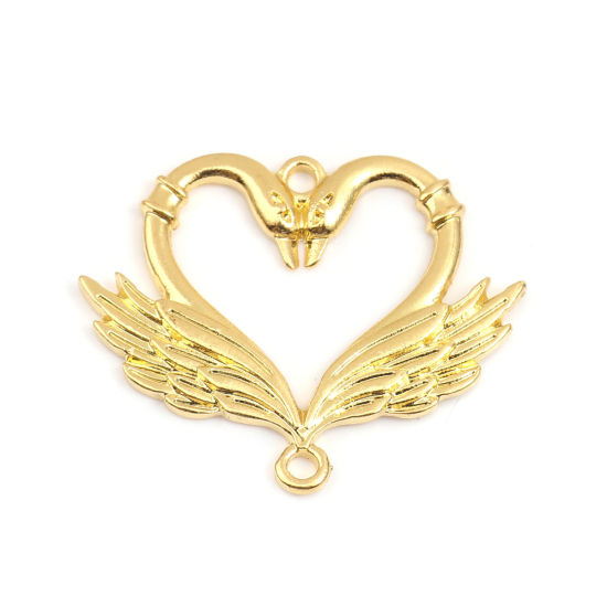 Picture of Zinc Based Alloy Open Back Bezel For Resin Gold Plated Swan Animal Heart 41mm x 33mm, 10 PCs