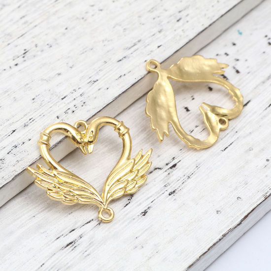 Picture of Zinc Based Alloy Open Back Bezel For Resin Gold Plated Swan Animal Heart 41mm x 33mm, 10 PCs