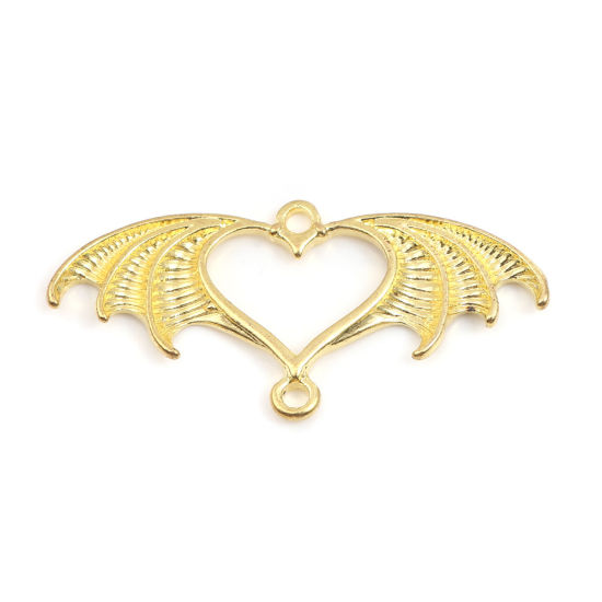 Picture of Zinc Based Alloy Open Back Bezel For Resin Gold Plated Wing Heart 51mm x 25mm, 10 PCs