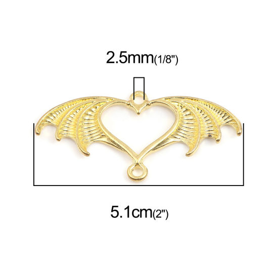 Picture of Zinc Based Alloy Open Back Bezel For Resin Gold Plated Wing Heart 51mm x 25mm, 10 PCs