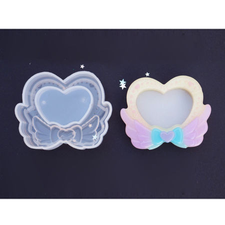 Bild von Silikon Gießform Flügel Weiß Herz 64mm x 52mm, 2 Stück