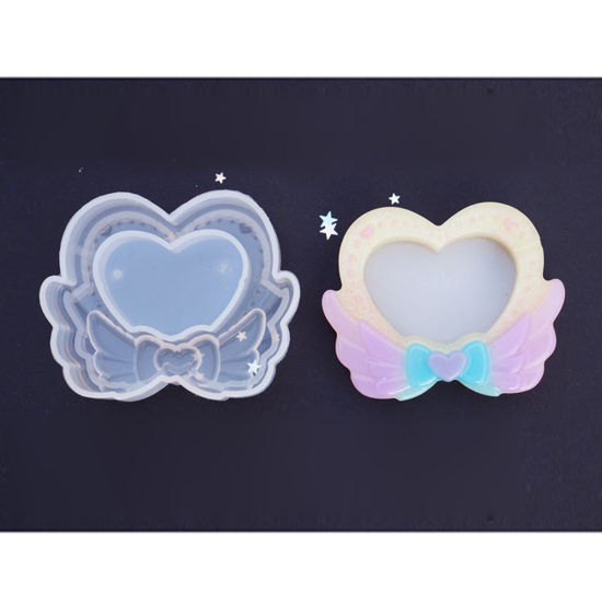 Picture of Silicone Resin Mold For Jewelry Making Wing White Heart 64mm x 52mm, 2 PCs