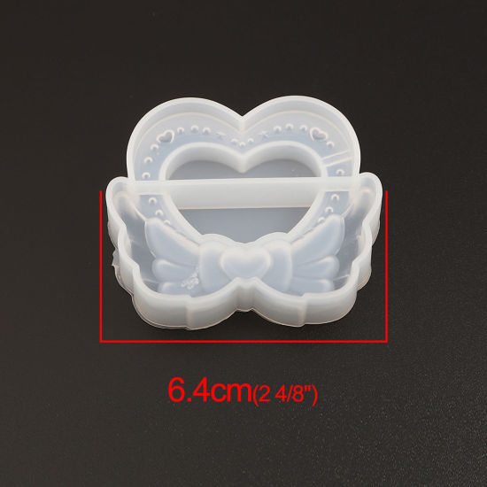 Picture of Silicone Resin Mold For Jewelry Making Wing White Heart 64mm x 52mm, 2 PCs