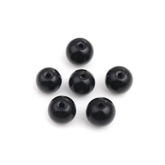 Picture of (Grade B) Stone ( Natural Dyed ) Beads Round Black About 8mm Dia., Hole: Approx 1.2mm, 50 PCs