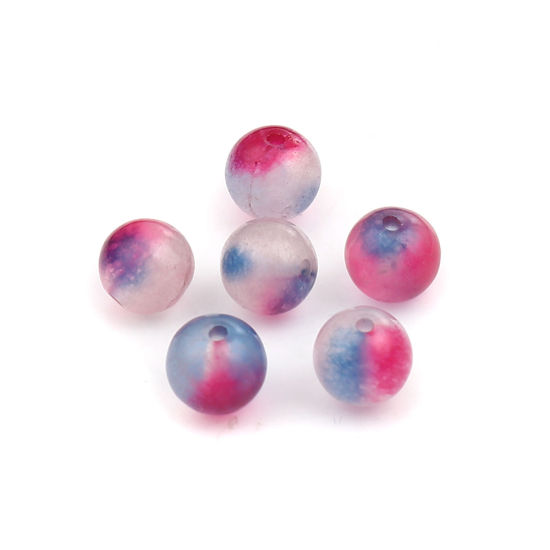 Picture of (Grade B) Stone ( Natural Dyed ) Beads Round Blue & Fuchsia About 8mm Dia., Hole: Approx 1.2mm, 50 PCs