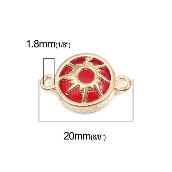 Изображение Цинковый Сплав галактика Коннекторы фурнитуры Круглые Позолоченный Красный Солнце С узором 20мм x 14мм, 10 ШТ