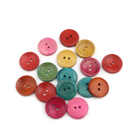 Picture of Natural Wood Sewing Buttons Scrapbooking Two Holes Round At Random 10mm Dia., 200 PCs
