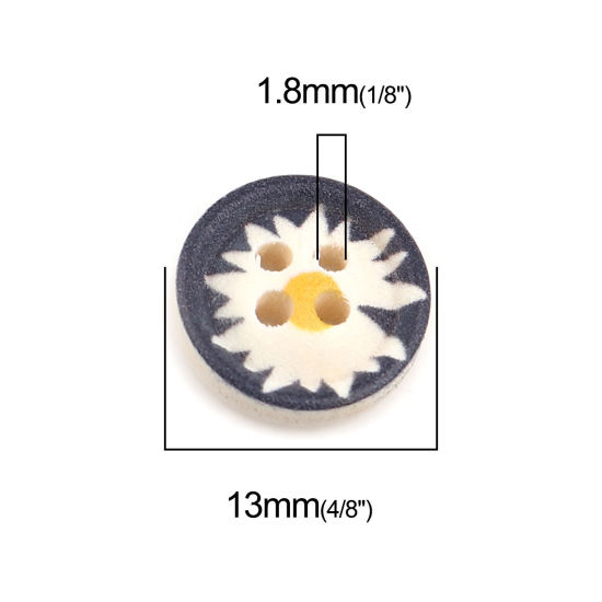 Picture of Natural Wood Sewing Buttons Scrapbooking 4 Holes Round At Random Mixed Daisy Flower 13mm Dia., 200 PCs