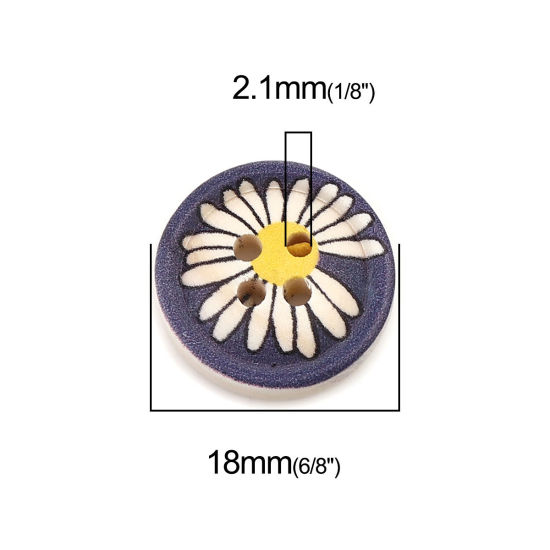 Picture of Natural Wood Sewing Buttons Scrapbooking 4 Holes Round At Random Mixed Daisy Flower 18mm Dia., 100 PCs