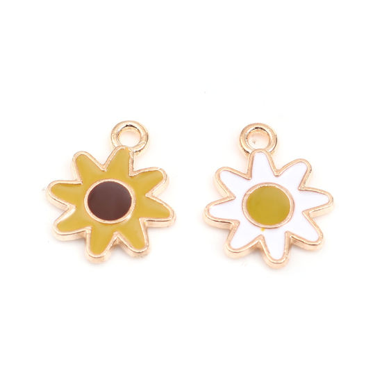 Immagine di Lega di Zinco Charms Oro Placcato Giallo & Marrone Girasole Smalto 16mm x 13mm , 20 Pz
