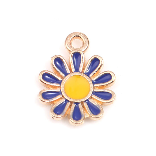 Picture of Zinc Based Alloy Charms Daisy Flower Gold Plated Yellow & Blue Enamel 15mm x 11mm, 20 PCs