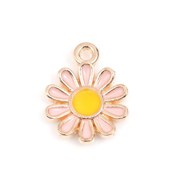 Picture of Zinc Based Alloy Charms Daisy Flower Gold Plated Peach Pink Enamel 15mm x 11mm, 20 PCs