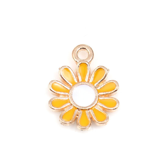 Picture of Zinc Based Alloy Charms Daisy Flower Gold Plated White & Yellow Enamel 15mm x 11mm, 20 PCs