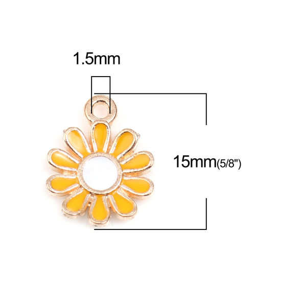 Imagen de Zamak Colgantes Charms Flor de la margarita Chapado en Oro Blanco & Amarillo Esmalte 15mm x 11mm, 20 Unidades