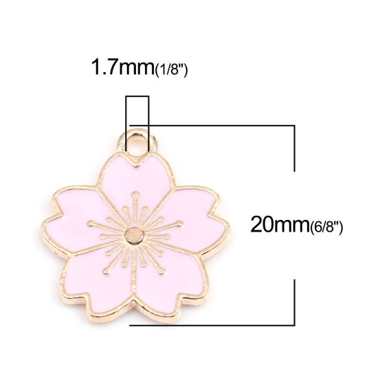 Immagine di Lega di Zinco Charms Fiore di Sakura Oro Placcato Rosa Chiaro Smalto 20mm x 18mm , 20 Pz