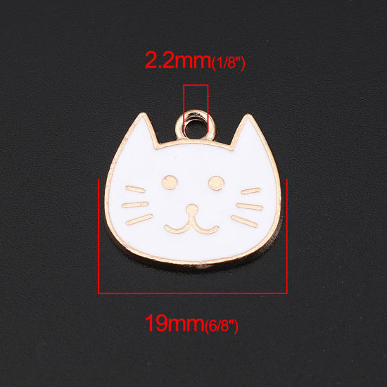 Immagine di Lega di Zinco Charms Gatto Oro Placcato Bianco Smalto 19mm x 18mm , 20 Pz