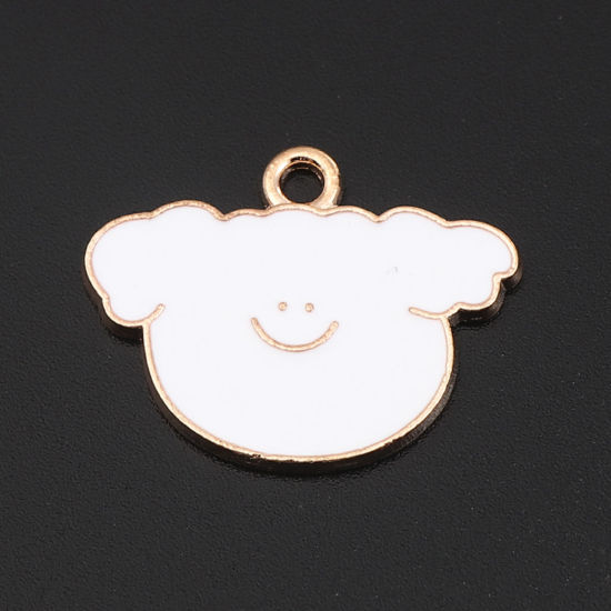 Picture of Zinc Based Alloy Charms Dog Animal Gold Plated White Enamel 24mm x 19mm, 20 PCs