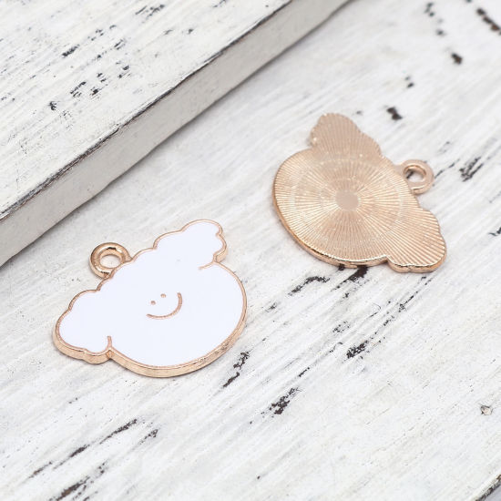 Picture of Zinc Based Alloy Charms Dog Animal Gold Plated White Enamel 24mm x 19mm, 20 PCs