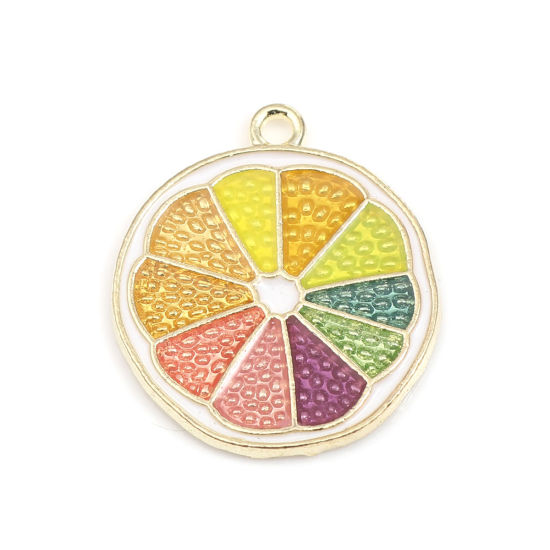Immagine di Lega di Zinco Charms Arancia Oro Placcato Multicolore Smalto 23mm x 20mm , 10 Pz