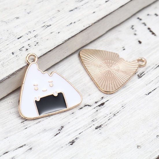 Immagine di Lega di Zinco Charms Oro Placcato Nero & Bianco Cibo Smalto 23mm x 22mm , 20 Pz