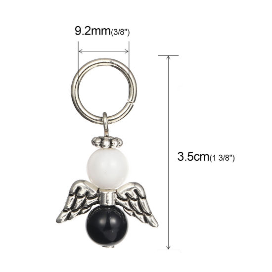 Picture of Zinc Based Alloy Knitting Stitch Markers Angel Antique Silver Color Black & White 35mm x 19mm, 10 PCs