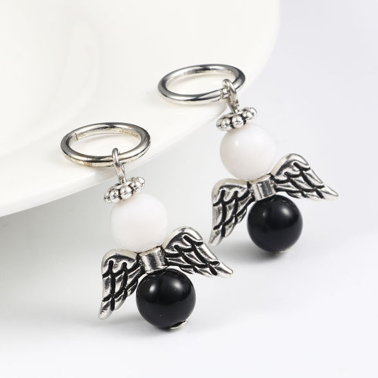 Picture of Zinc Based Alloy Knitting Stitch Markers Angel Antique Silver Color Black & White 35mm x 19mm, 10 PCs