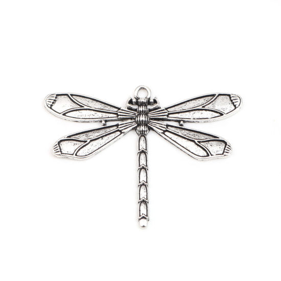 Immagine di Lega di Zinco Ciondoli Libellula Argento Antico 68mm x 51mm , 2 Pz