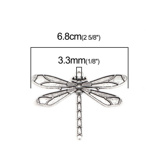 Immagine di Lega di Zinco Ciondoli Libellula Argento Antico 68mm x 51mm , 2 Pz