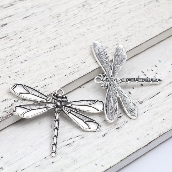 Immagine di Lega di Zinco Ciondoli Libellula Argento Antico 68mm x 51mm , 2 Pz
