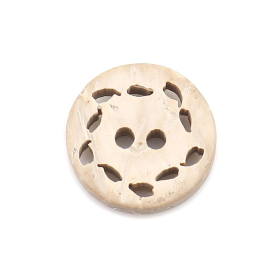 Picture of Coconut Shell Sewing Buttons Scrapbooking Two Holes Round Natural Filigree Pattern 13mm Dia, 50 PCs