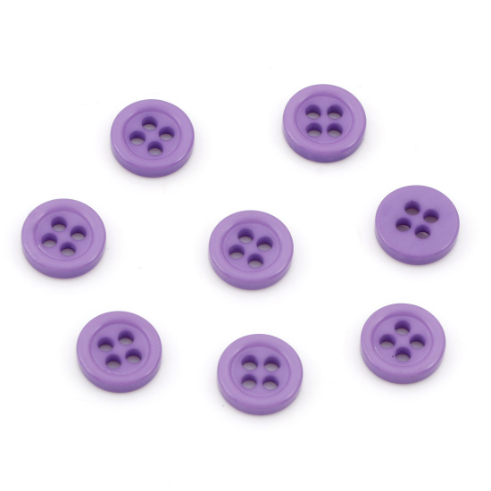 Picture of Resin Sewing Buttons Scrapbooking 4 Holes Round Purple 9mm Dia, 500 PCs