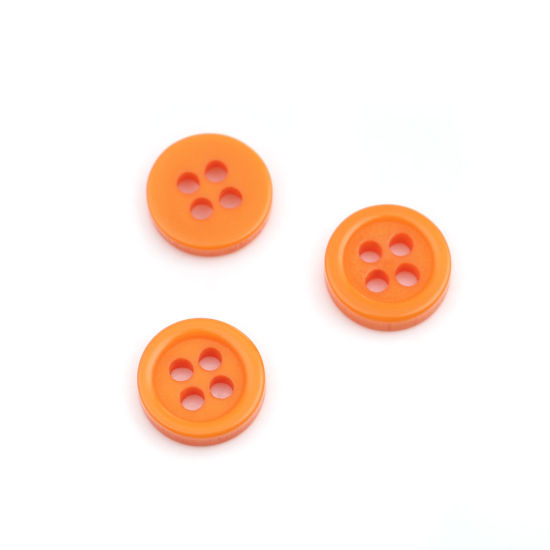 Bild von Harz Knöpfe für Aufnähen Scrapbooking 4 Löcher Rund Orange 9mm D., 500 Stück