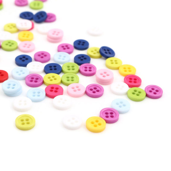Bild von Harz Knöpfe für Aufnähen Scrapbooking 4 Löcher Rund Zufällig Mix 9mm D., 500 Stück