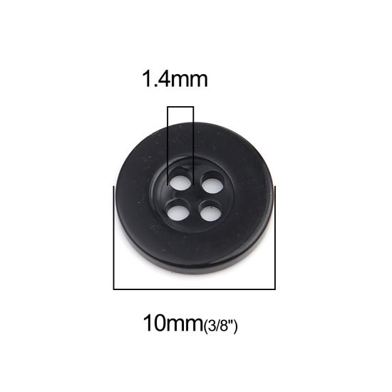 Picture of Resin Sewing Buttons Scrapbooking 4 Holes Round Black 10mm Dia, 500 PCs