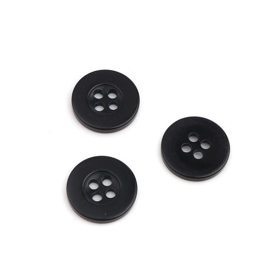 Picture of Resin Sewing Buttons Scrapbooking 4 Holes Round Black 10mm Dia, 500 PCs