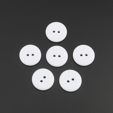 Resin Sewing Buttons Scrapbooking Two Holes Round White 25mm Dia, 100 PCs
