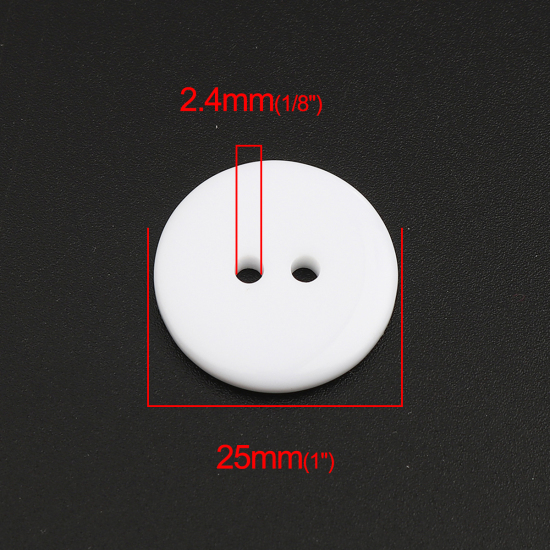 Picture of Resin Sewing Buttons Scrapbooking Two Holes Round White 25mm Dia, 100 PCs