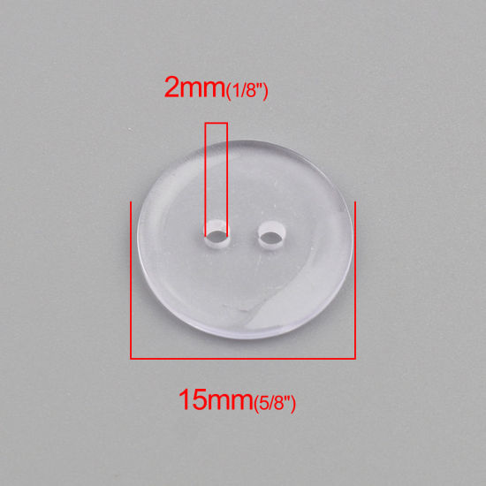 Picture of Resin Sewing Buttons Scrapbooking Two Holes Round Transparent Clear 15mm Dia, 300 PCs