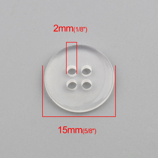 Picture of Resin Sewing Buttons Scrapbooking 4 Holes Round Transparent Clear 15mm Dia, 300 PCs