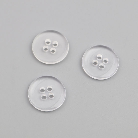 Picture of Resin Sewing Buttons Scrapbooking 4 Holes Round Transparent Clear 15mm Dia, 300 PCs