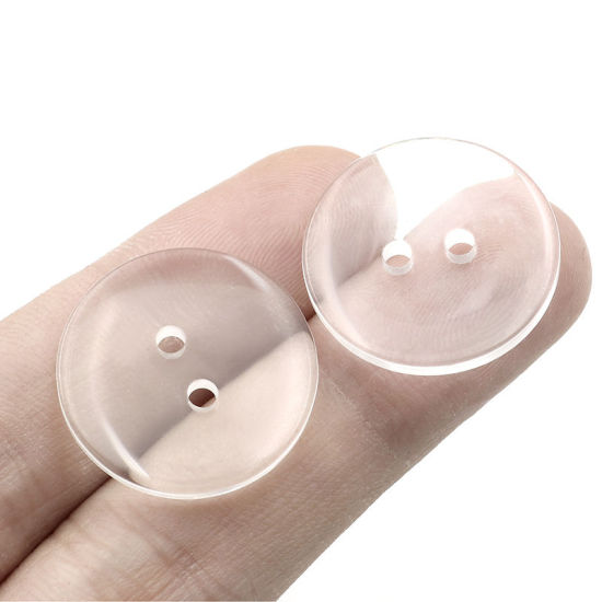 Picture of Resin Sewing Buttons Scrapbooking Two Holes Round Transparent Clear 23mm Dia, 100 PCs