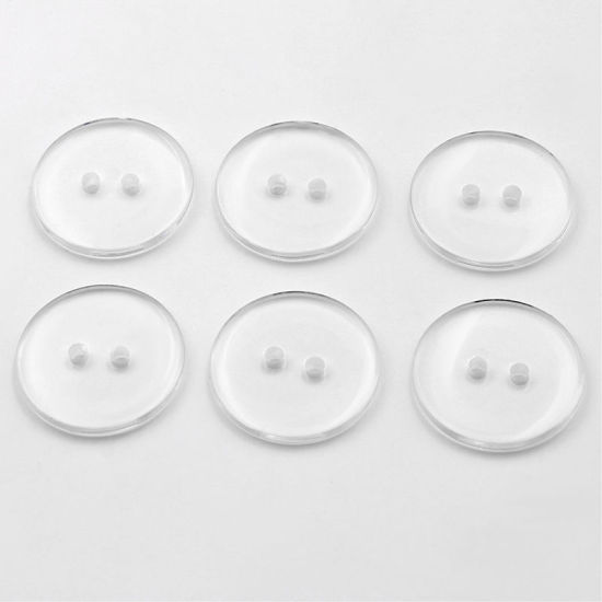 Picture of Resin Sewing Buttons Scrapbooking Two Holes Round Transparent Clear 23mm Dia, 100 PCs