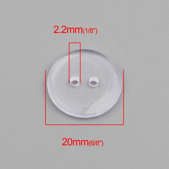 Picture of Resin Sewing Buttons Scrapbooking Two Holes Round Transparent Clear 20mm Dia, 100 PCs