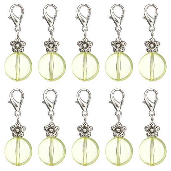 Picture of Zinc Based Alloy & Resin Knitting Stitch Markers Round Silver Tone Yellow Flower 43mm x 16mm, 10 PCs