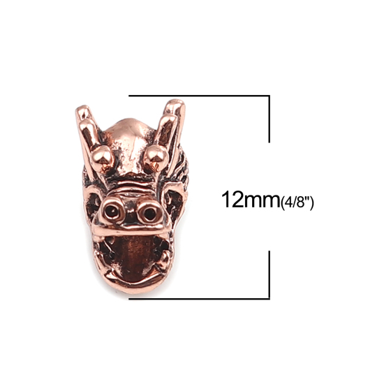 亜鉛合金 ヨーロピアンスタイル 大穴ビーズ ドラゴン 赤銅色 約 12mm x 11mm、 穴：約 5.1mm、 10 個 の画像