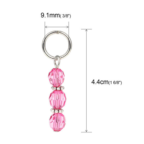 Picture of Zinc Based Alloy & Resin Knitting Stitch Markers Silver Tone Fuchsia 44mm x 12mm, 10 PCs